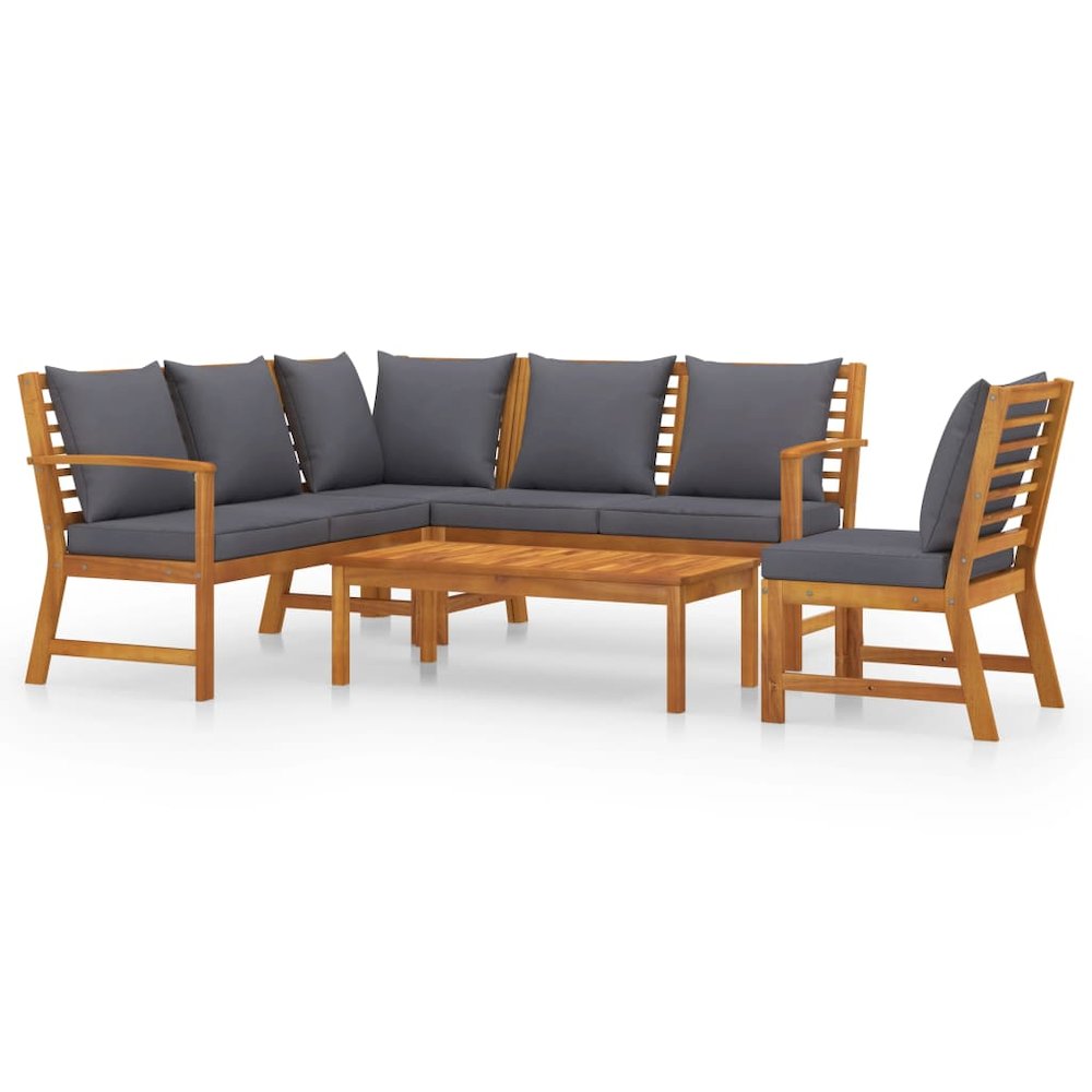 Garden Lounge Set Dark Grey, Natural Wood. Picture 2