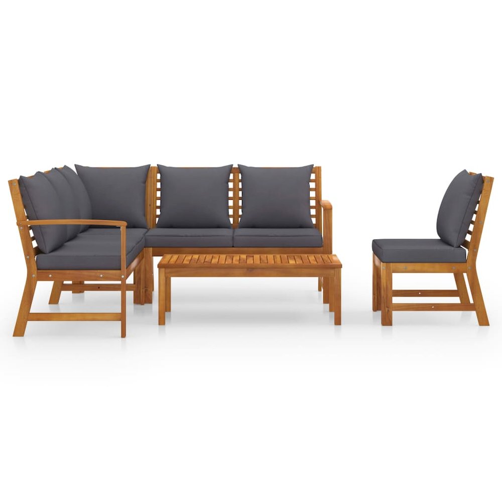 Garden Lounge Set Dark Grey, Natural Wood. Picture 3
