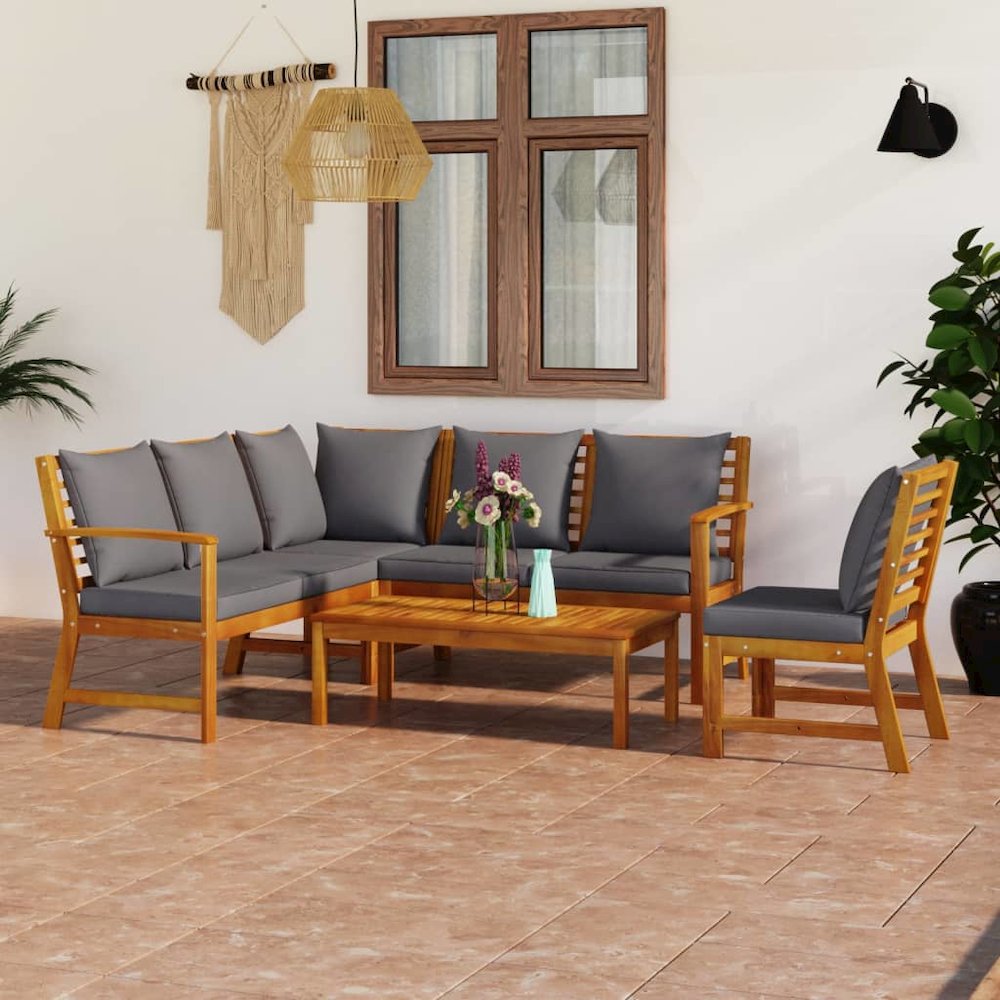 Garden Lounge Set Dark Grey, Natural Wood. Picture 1