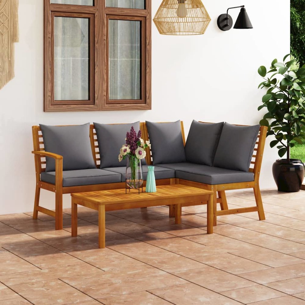 Garden Lounge Set Dark grey, Wood Solid Acacia wood, Polyester. Picture 1
