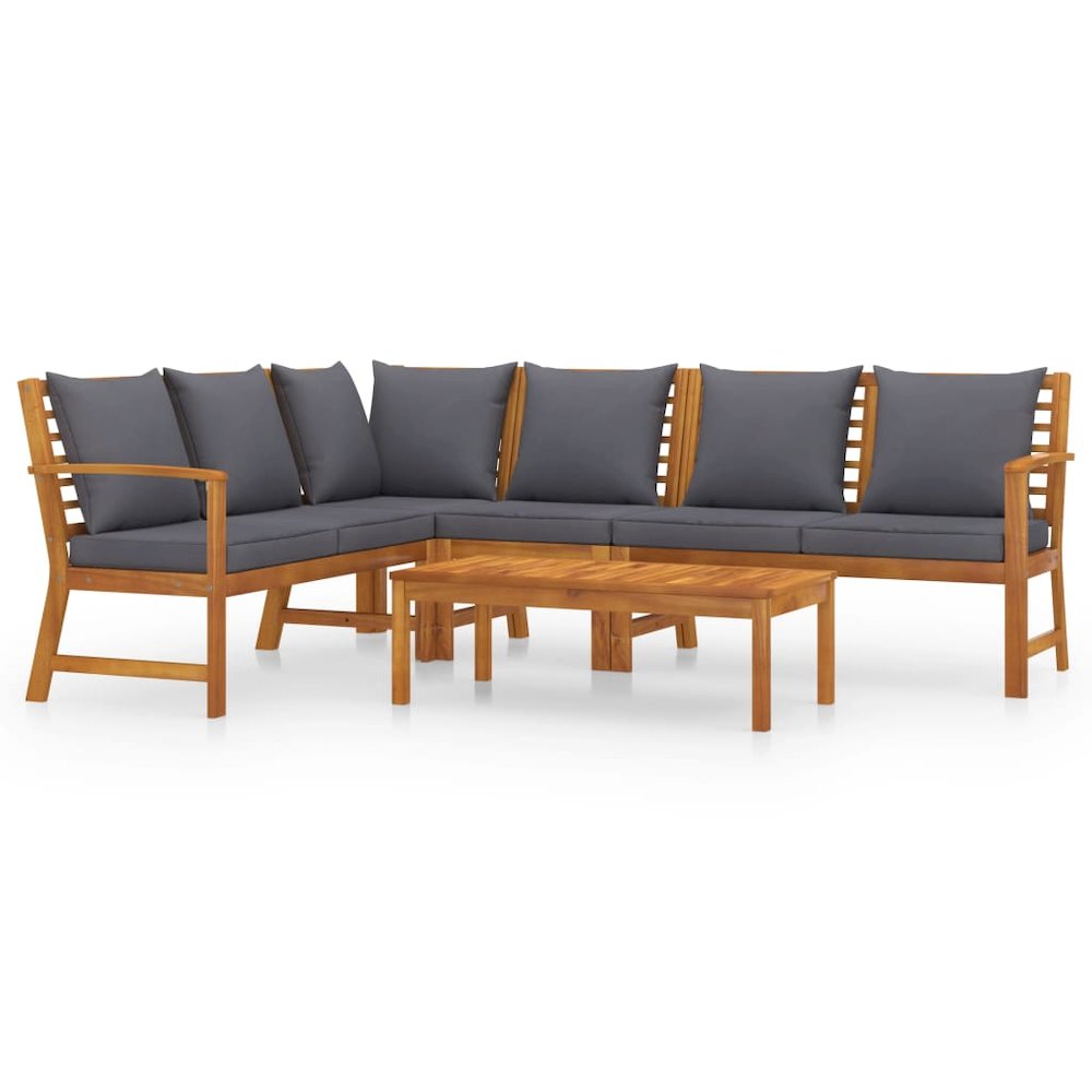 Garden Lounge Set Dark grey Solid acacia wood, Polyester Medium. Picture 2