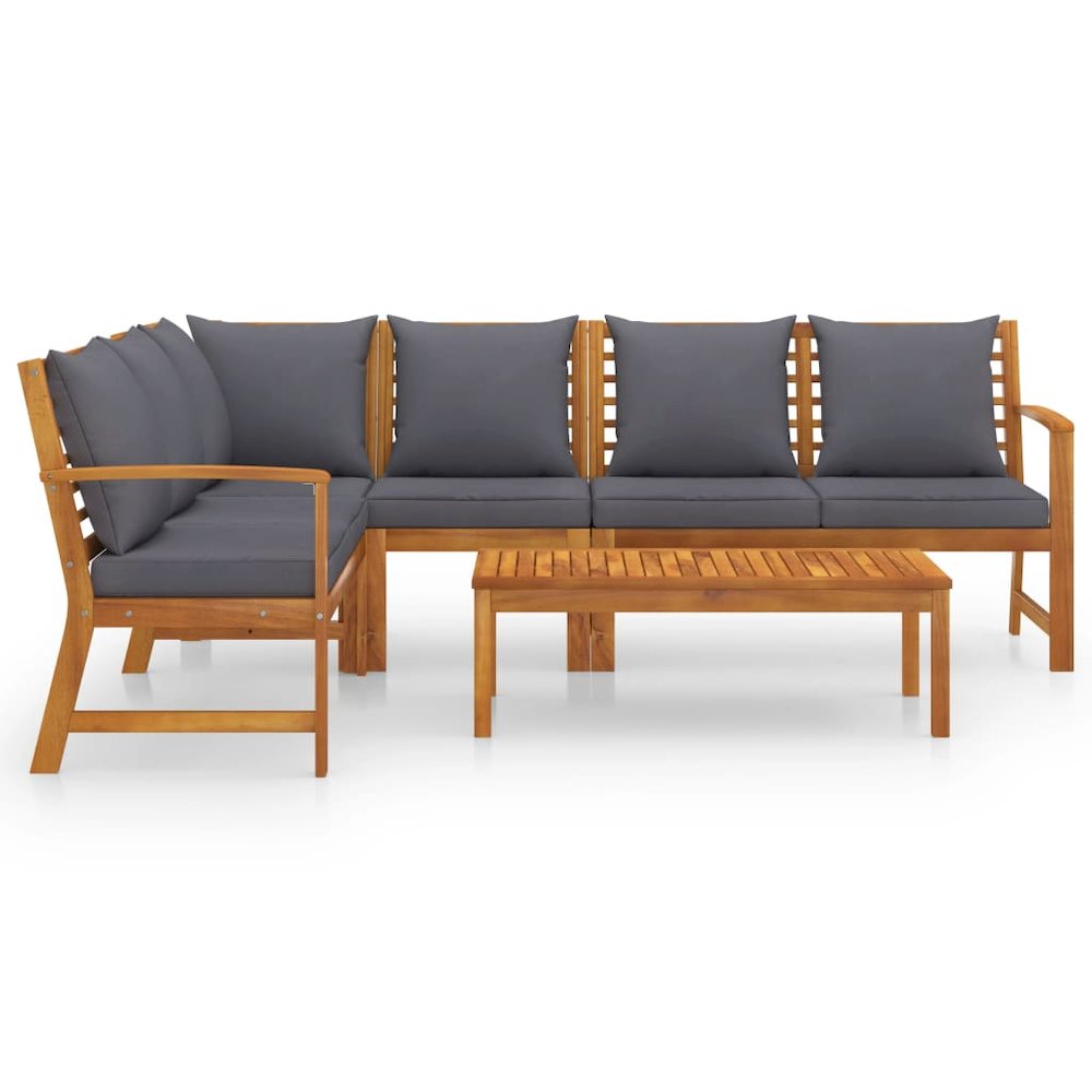 Garden Lounge Set Dark grey Solid acacia wood, Polyester Medium. Picture 3