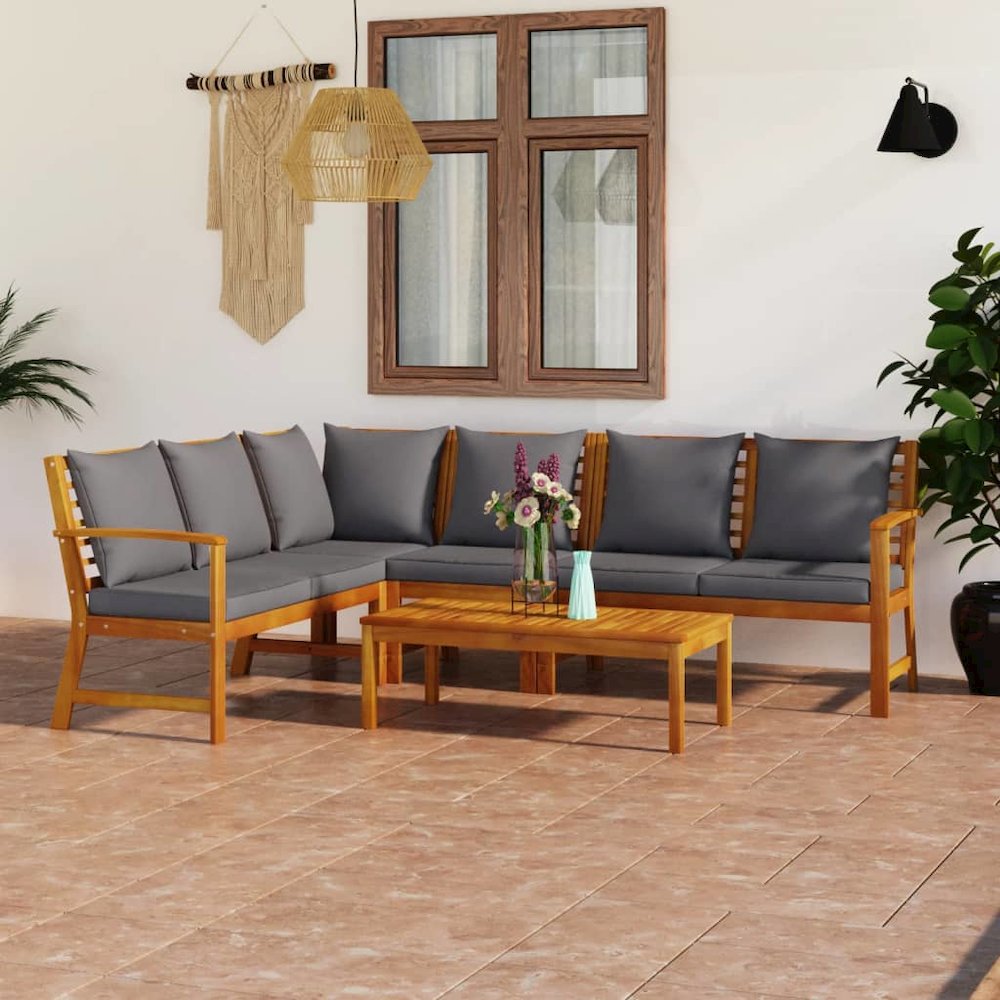 Garden Lounge Set Dark grey Solid acacia wood, Polyester Medium. Picture 1