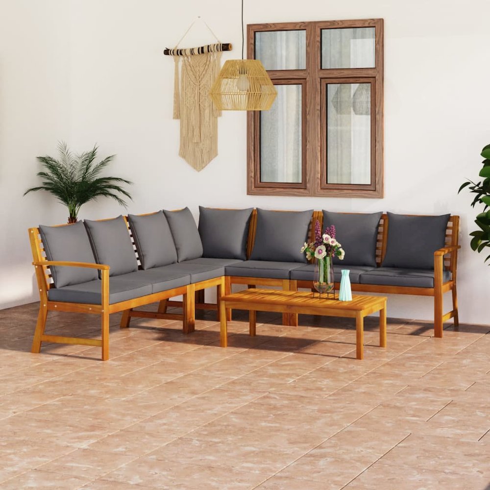 Garden Lounge Set Dark grey Solid acacia wood Medium Modular. Picture 1