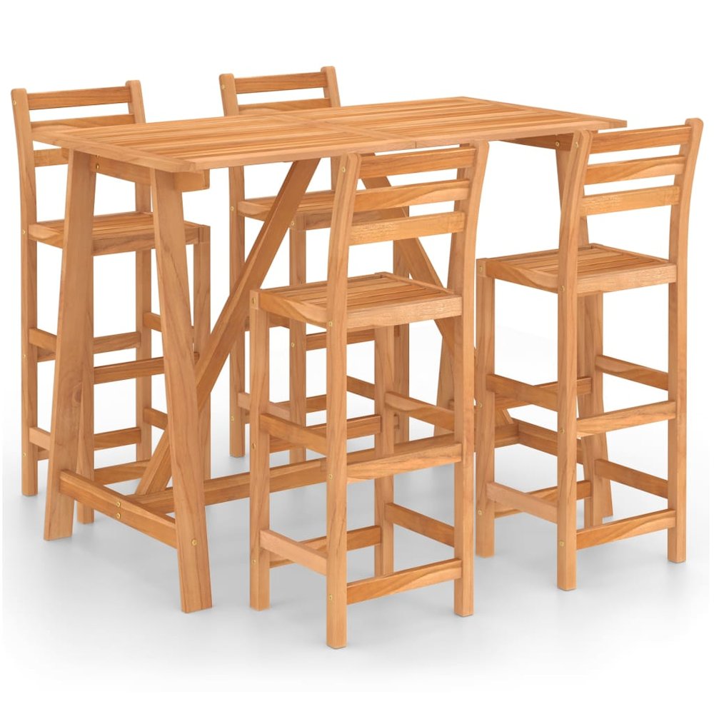 Outdoor Bar Set Natural wood Solid acacia wood Medium Footrest. Picture 2
