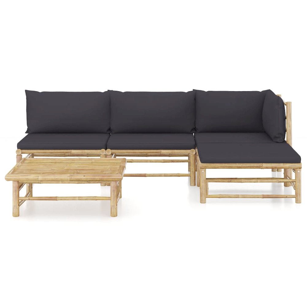 Garden Lounge Set Dark Grey, Bamboo Bamboo, Fabric (100% polyester). Picture 2