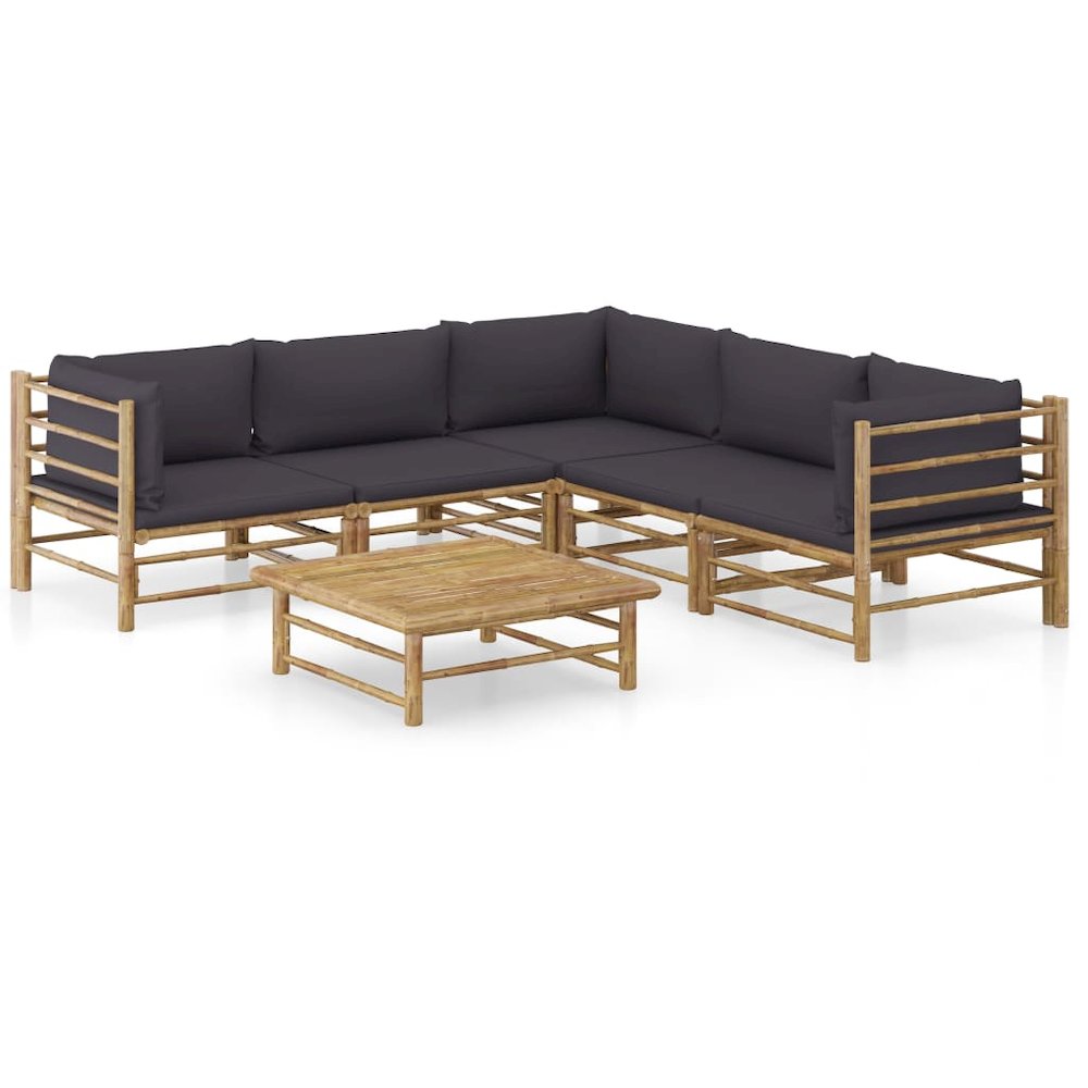 Garden Lounge Set Dark Grey Bamboo Large Modular. Picture 1