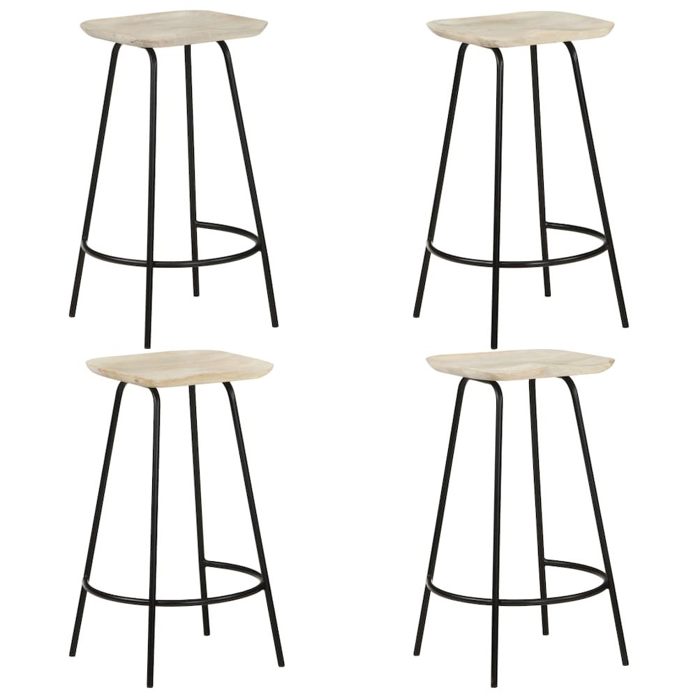 Bar Stool Set of 4 Bleached wood, Black Solid mango wood, Iron. Picture 1