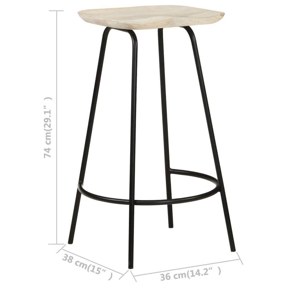 Bar Stool Set of 4 Bleached wood, Black Solid mango wood, Iron. Picture 10