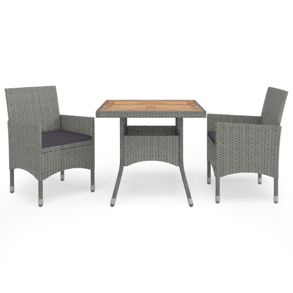 Dining Set Grey, Brown Poly rattan, acacia wood, powder-coated steel. Picture 1
