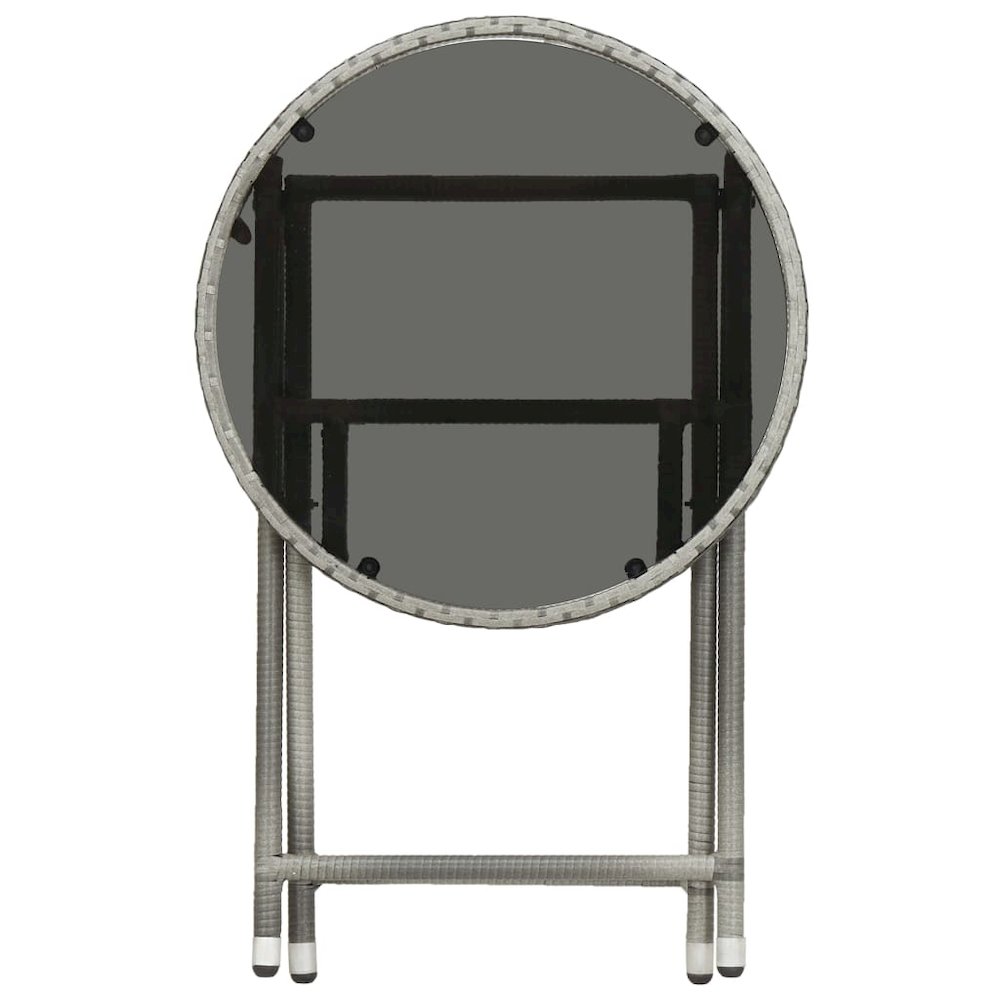 Bistro Set Grey Poly Rattan and Tempered Glass Small Foldable. Picture 12