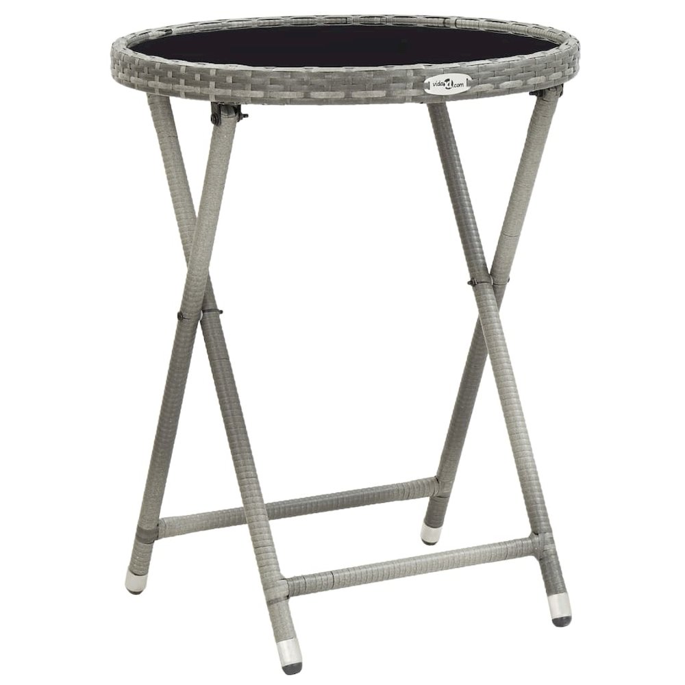 Bistro Set Grey Poly Rattan and Tempered Glass Small Foldable. Picture 9