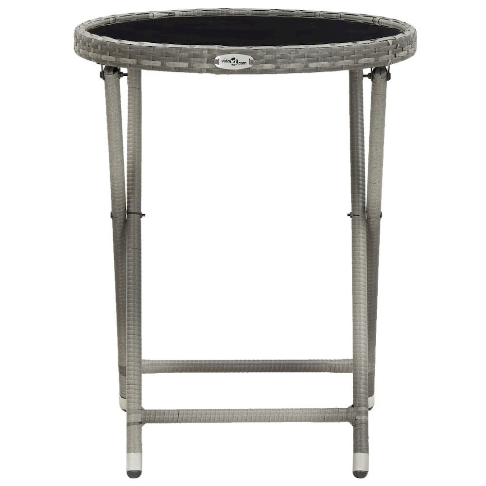 Bistro Set Grey Poly Rattan and Tempered Glass Small Foldable. Picture 10