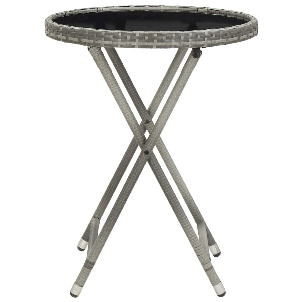 Bistro Set Grey Poly Rattan and Tempered Glass Small Foldable. Picture 11