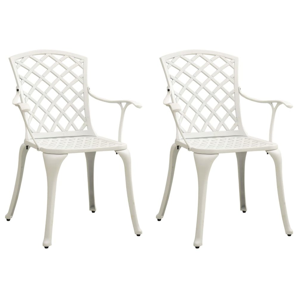 Garden Chair Set of 2 White Cast Aluminum Medium Durable. Picture 1
