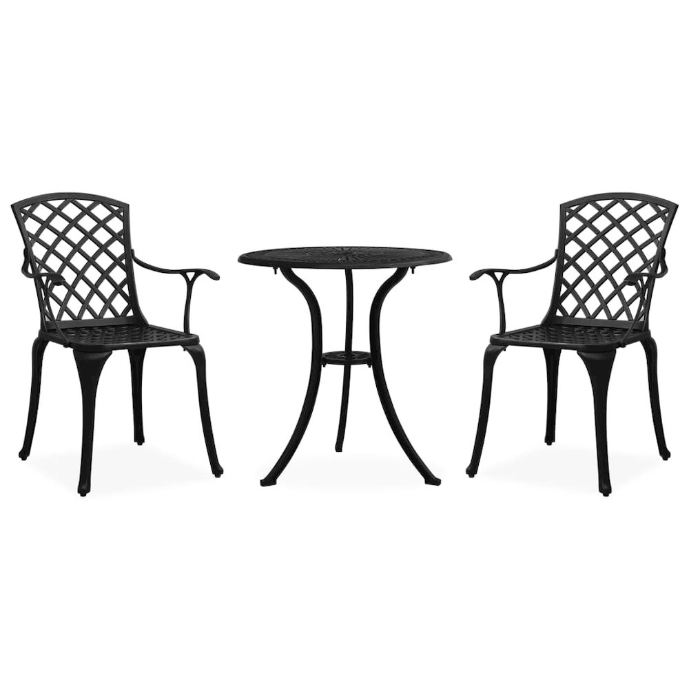 Bistro Set Black Cast aluminum Three-piece set Durable. Picture 1