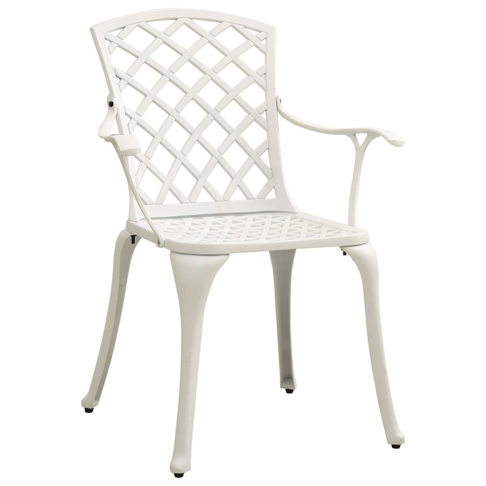 Bistro Set White Cast Aluminum Small Ergonomic Bistro Set. Picture 2