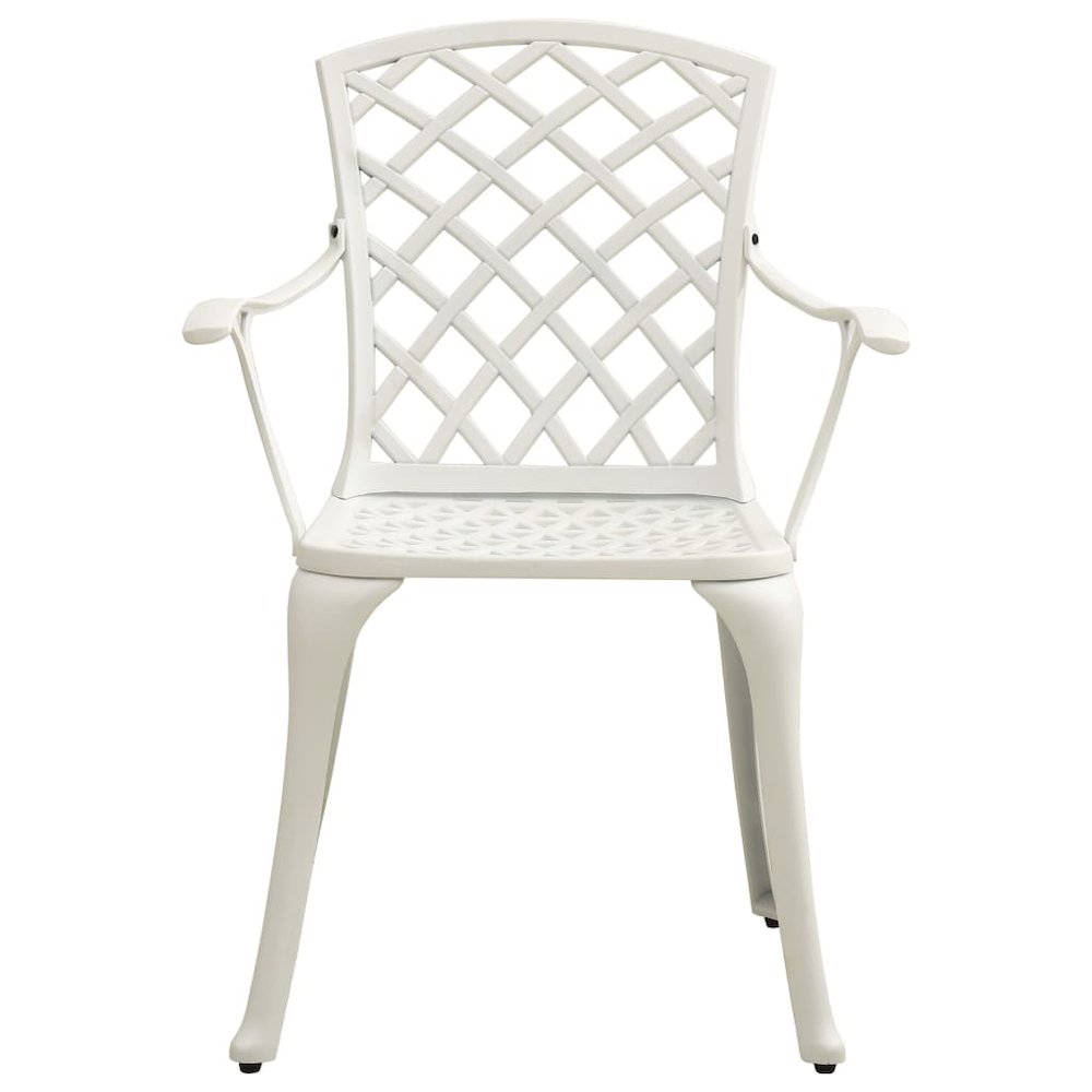 Bistro Set White Cast Aluminum Small Ergonomic Bistro Set. Picture 3