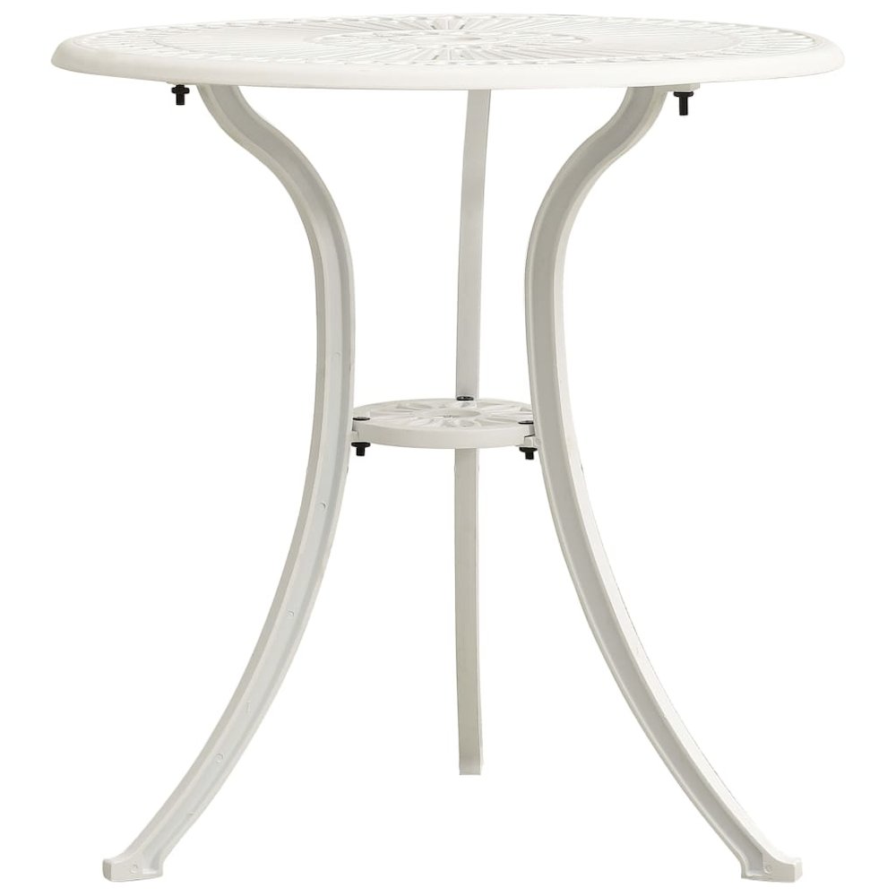 Bistro Set White Cast Aluminum Small Ergonomic Bistro Set. Picture 6