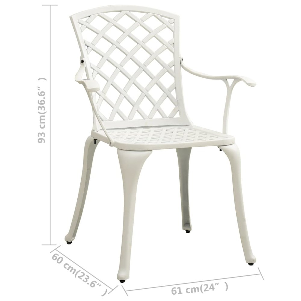 Bistro Set White Cast Aluminum Small Ergonomic Bistro Set. Picture 8
