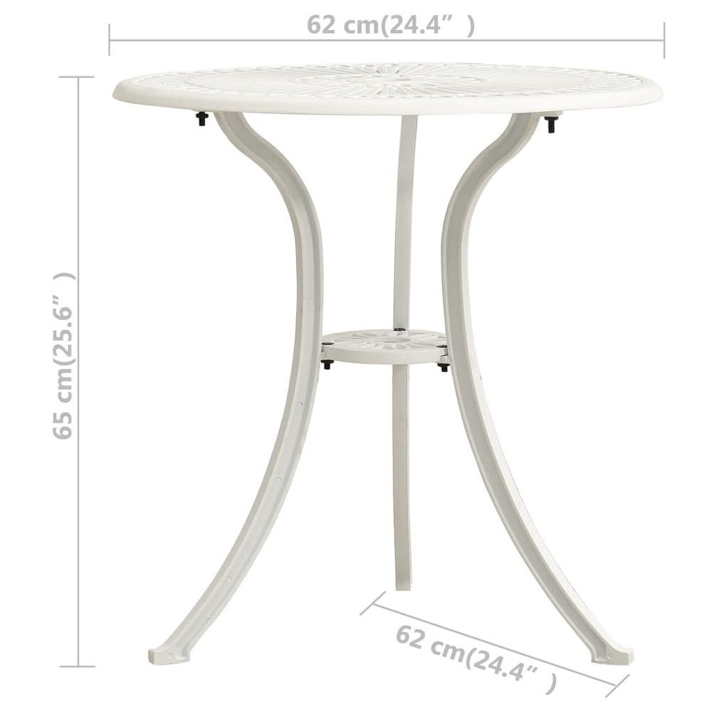Bistro Set White Cast Aluminum Small Ergonomic Bistro Set. Picture 9