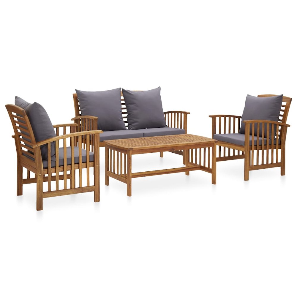 Garden Lounge Set Dark Grey Cushions, Natural Wood. Picture 1