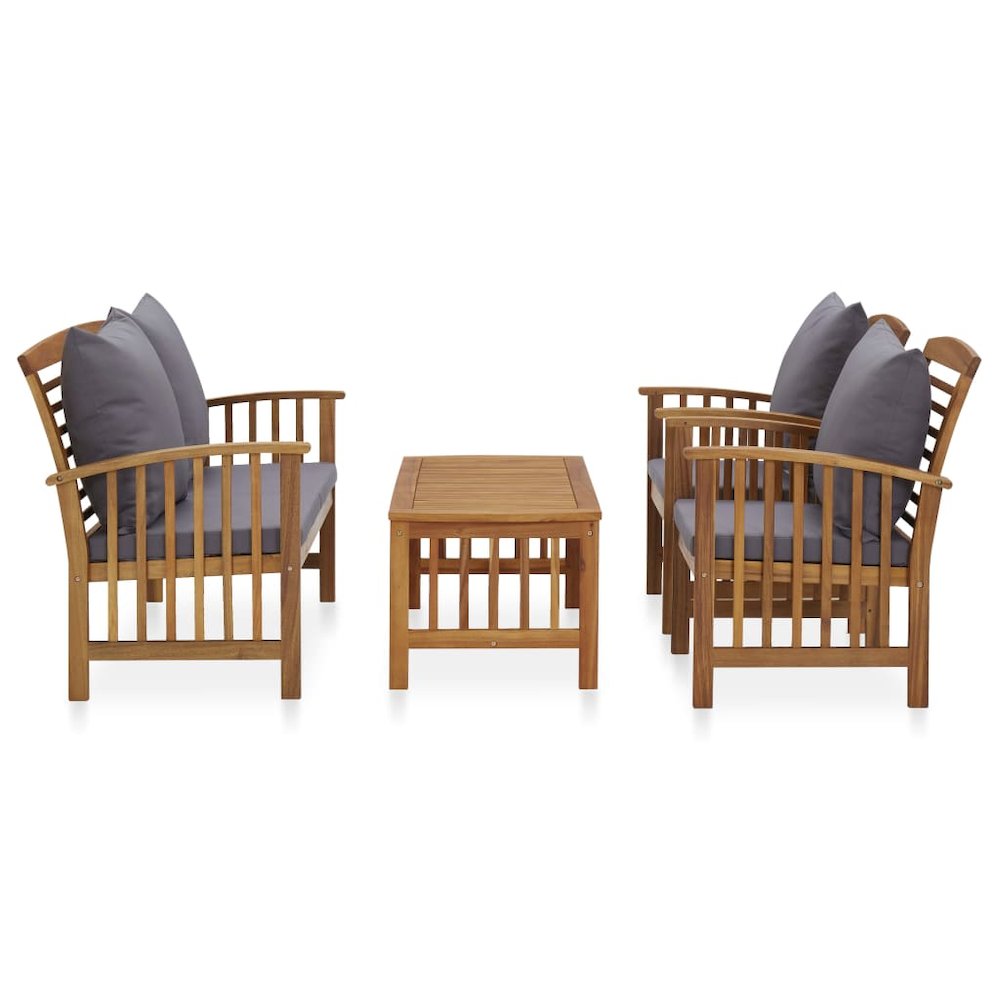 Garden Lounge Set Dark Grey Cushions, Natural Wood. Picture 2