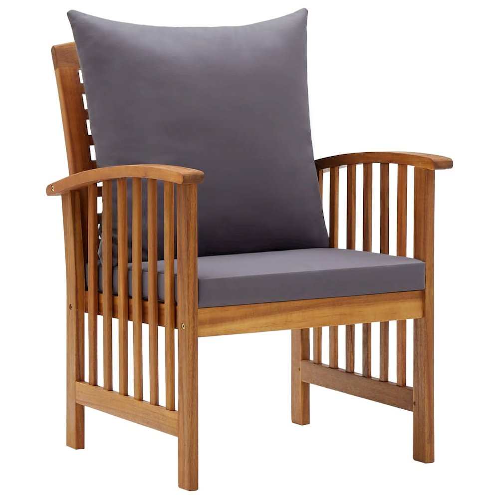 Garden Lounge Set Dark Grey Cushions, Natural Wood. Picture 5