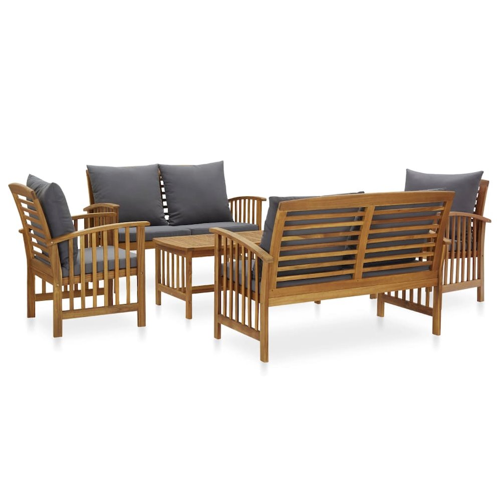 Garden Lounge Set Dark grey cushions and natural wood. Picture 1