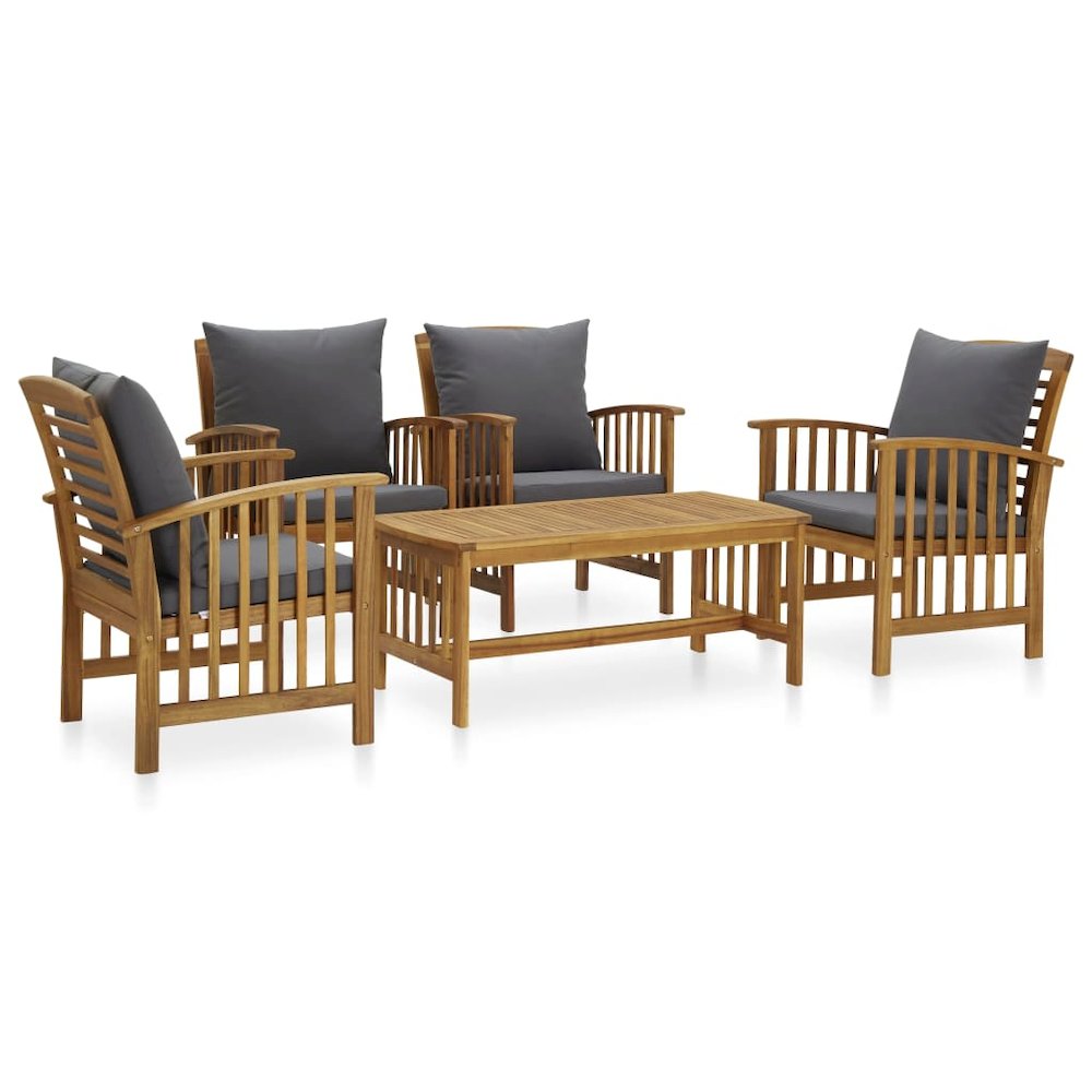 Garden Lounge Set Dark grey, Natural wood Solid Acacia Wood Medium. Picture 1
