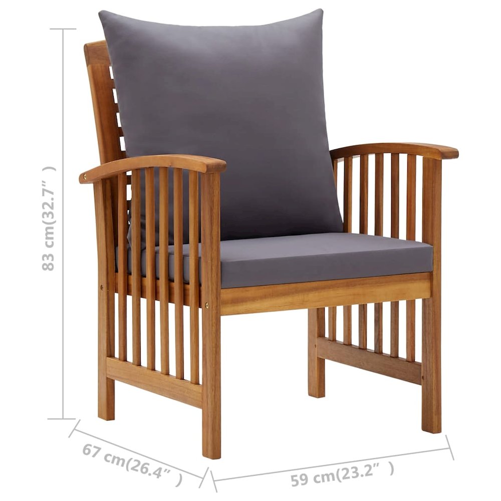 Garden Lounge Set Dark grey, Natural wood Solid Acacia Wood Medium. Picture 10