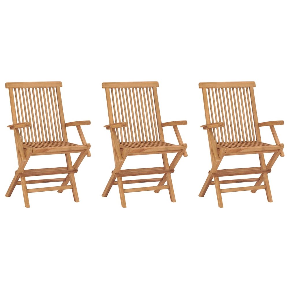 Garden Chair Set of 3 Teak Brown Teak Wood Medium Foldable. Picture 1