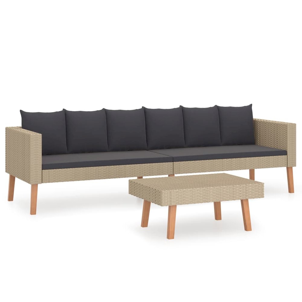 Garden Furniture Set Beige, Anthracite PE rattan 3-seater Modular. Picture 2