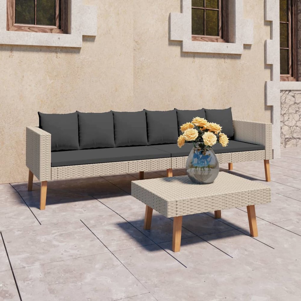 Garden Furniture Set Beige, Anthracite PE rattan 3-seater Modular. Picture 1