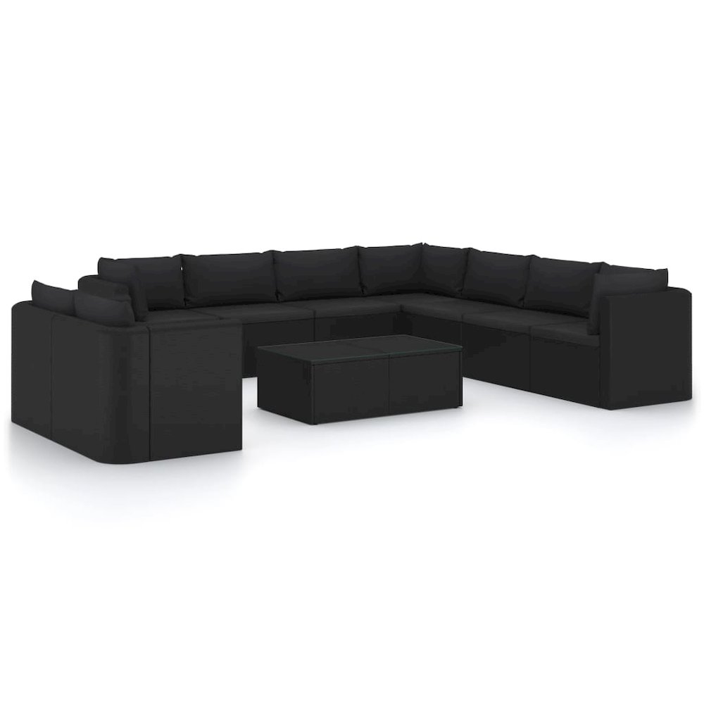 Garden Lounge Set Black Poly Rattan, Powder-Coated Steel Large. Picture 2