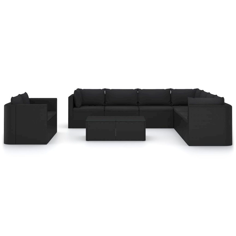 Garden Lounge Set Black Poly Rattan, Powder-Coated Steel Large. Picture 3