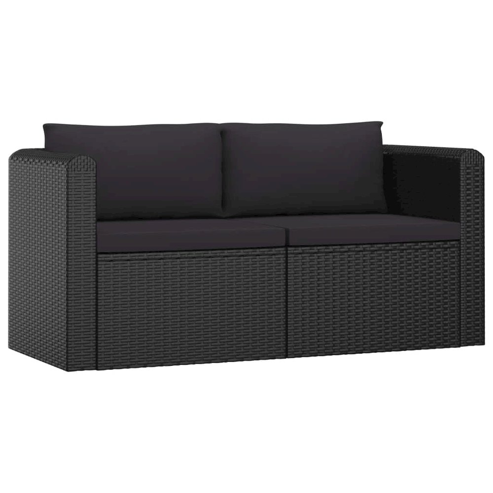 Garden Lounge Set Black Poly Rattan, Powder-Coated Steel Large. Picture 8