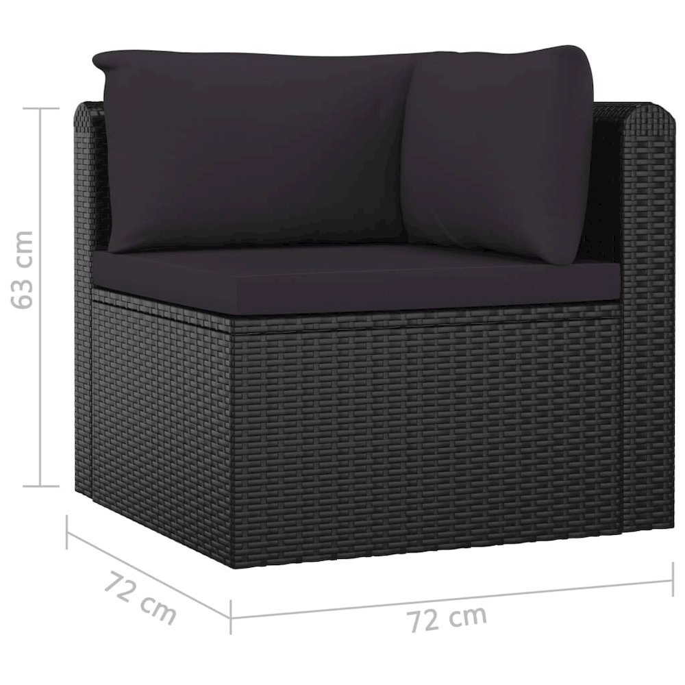 Garden Lounge Set Black Poly Rattan, Powder-Coated Steel Large. Picture 10