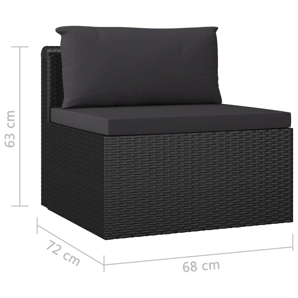 Garden Lounge Set Black Poly Rattan, Powder-Coated Steel Large. Picture 11