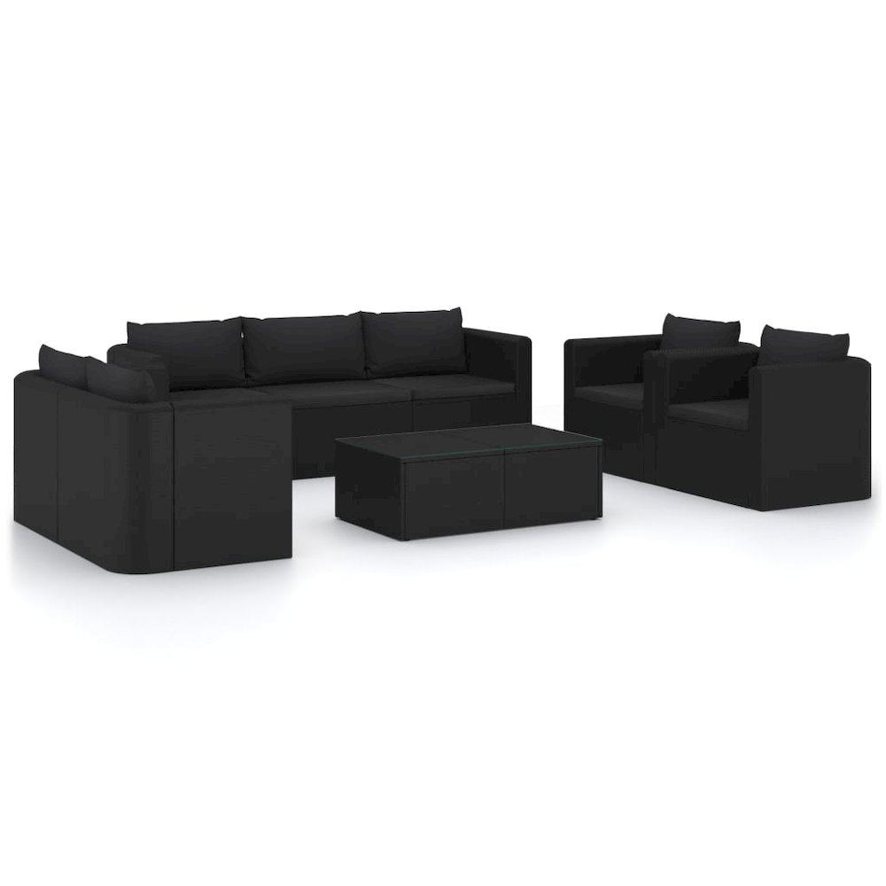 Garden Lounge Set Black Powder-coated steel, PE rattan, Polyester. Picture 2