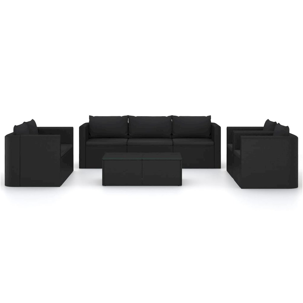 Garden Lounge Set Black Powder-coated steel, PE rattan, Polyester. Picture 3