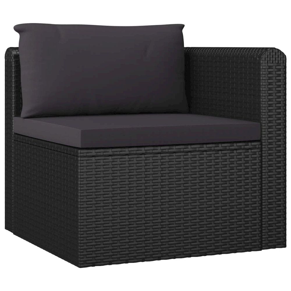 Garden Lounge Set Black Powder-coated steel, PE rattan, Polyester. Picture 7
