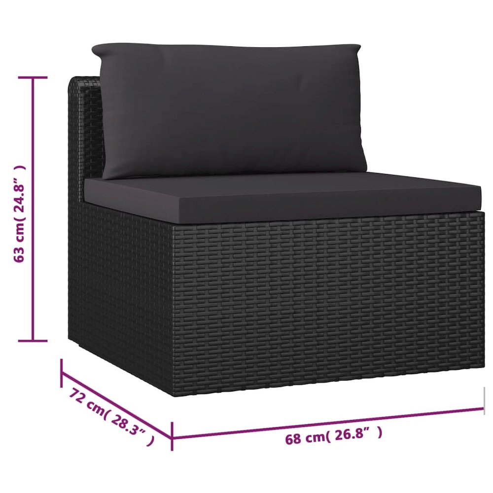 Garden Lounge Set Black Powder-coated steel, PE rattan, Polyester. Picture 10