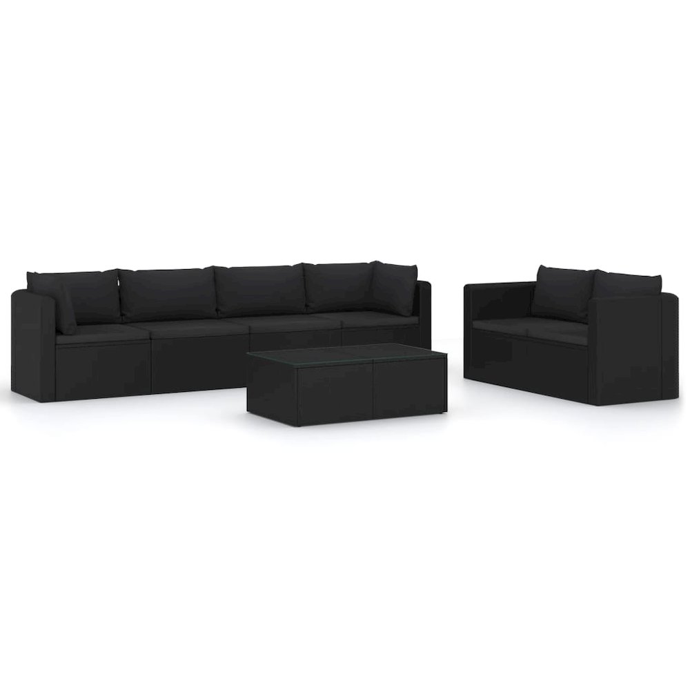 Garden Lounge Set Black PE Rattan, Powder-Coated Steel, Polyester. Picture 2
