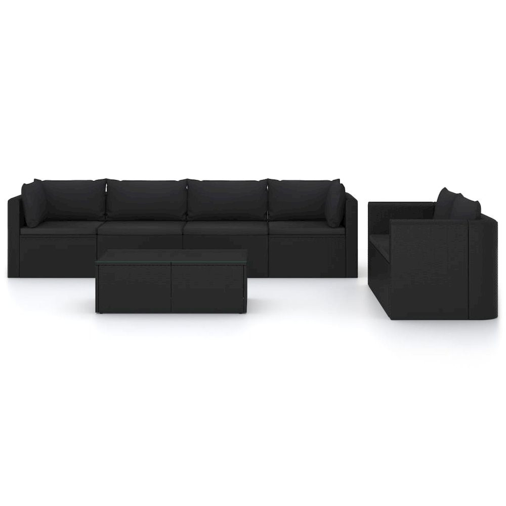 Garden Lounge Set Black PE Rattan, Powder-Coated Steel, Polyester. Picture 3