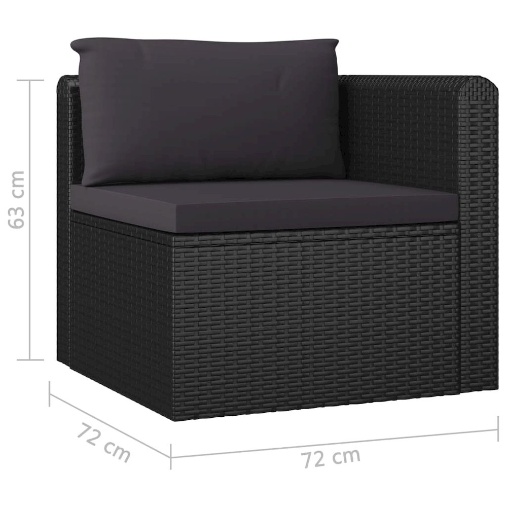Garden Lounge Set Black PE Rattan, Powder-Coated Steel, Polyester. Picture 9