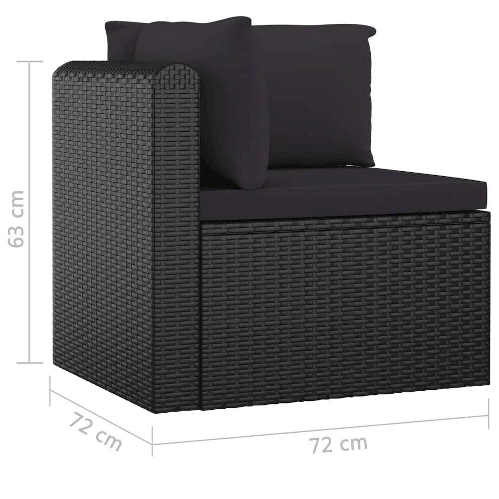 Garden Lounge Set Black PE Rattan, Powder-Coated Steel, Polyester. Picture 10
