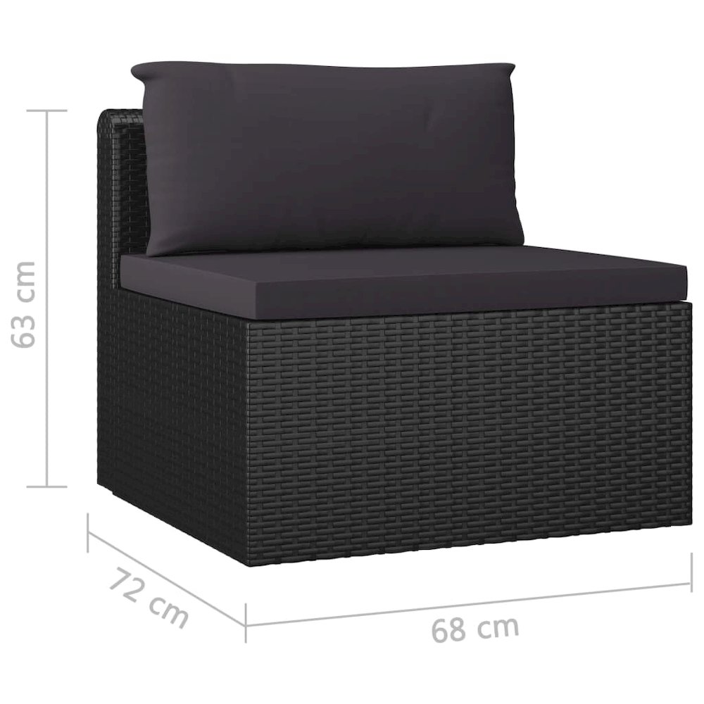 Garden Lounge Set Black PE Rattan, Powder-Coated Steel, Polyester. Picture 11