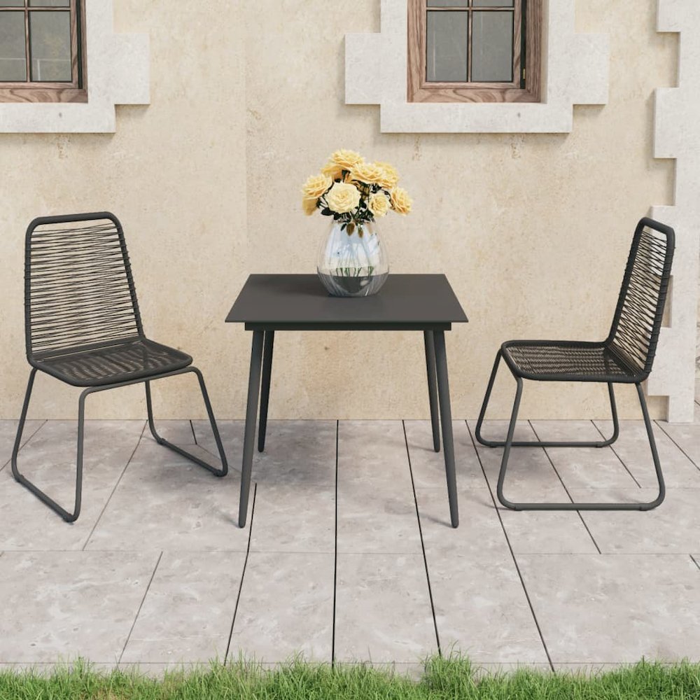 Dining Set Black PVC Rattan Compact Lightweight Dining Set. Picture 1