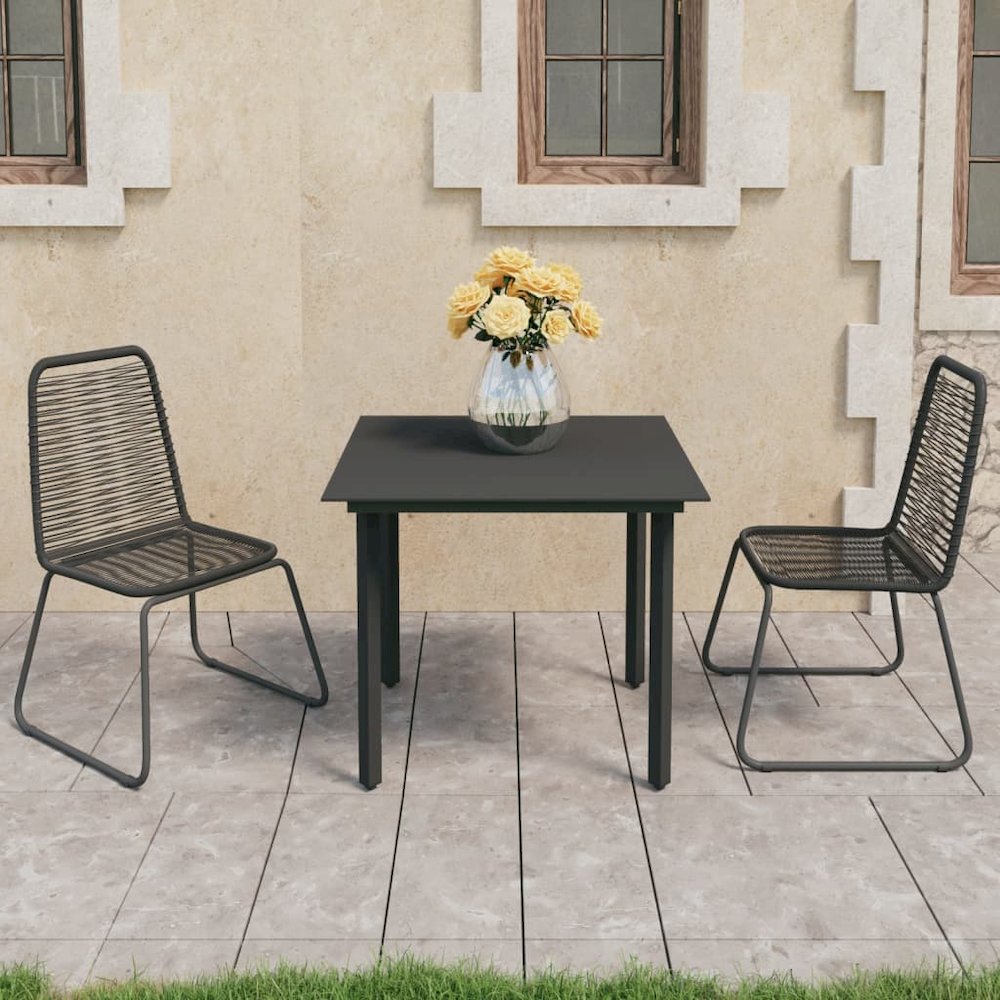 Dining Set Black PVC rattan, powder-coated steel, glass Standard. Picture 1